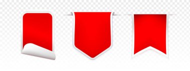 Beyaz Arkaplanda Yüksek Kaliteli Gerçekçi Kırmızı Etiketler Koleksiyonu. İzole Vektör Elementleri