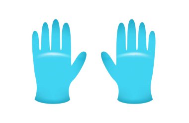 Beyaz Arkaplanda Gerçekçi Mavi Tıbbi Önleme Eldiveni. İzole Vektör Elementleri