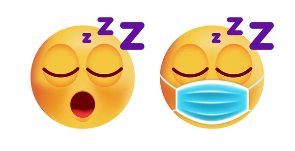 Emoticon Adormecido Bonito Com Máscara Facial Fundo Branco Ilustração Vectorial — Vetor de Stock