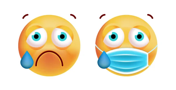 Emoticon Choro Bonito Com Máscara Facial Fundo Branco Ilustração Vectorial — Vetor de Stock