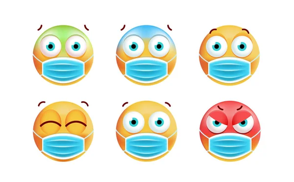 Conjunto Emoticones Lindos Sobre Fondo Blanco Ilustración Vectorial Aislada — Vector de stock