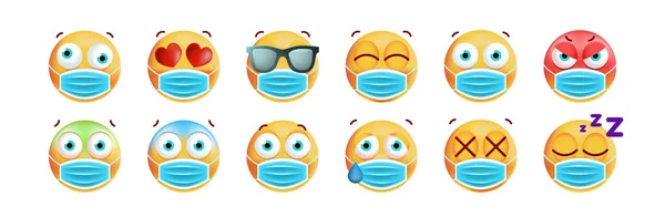 Conjunto Emoticones Lindos Sobre Fondo Blanco Ilustración Vectorial Aislada — Vector de stock