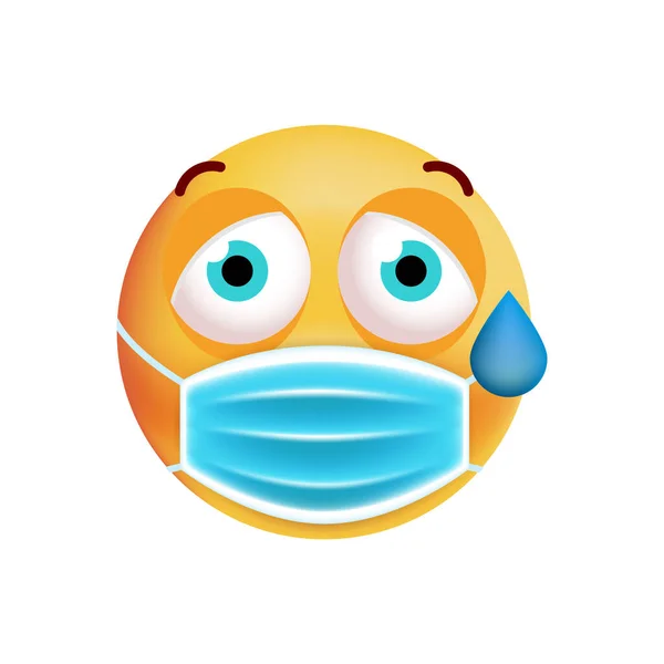 Emoticon Assustado Bonito Com Máscara Facial Fundo Branco Ilustração Vectorial — Vetor de Stock