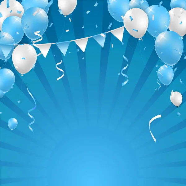 Realistisches Hochwertiges Plakatdesign Mit Blauen Und Weißen Luftballons Auf Farbigem — Stockvektor