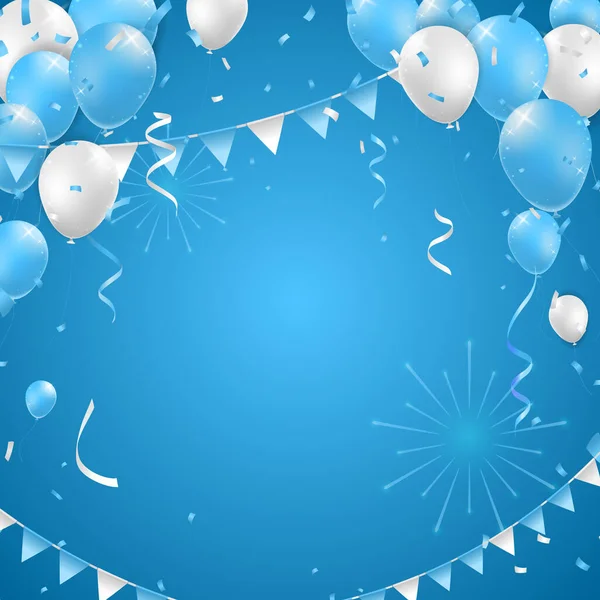 Diseño Realista Carteles Alta Calidad Con Globos Azules Blancos Sobre — Vector de stock