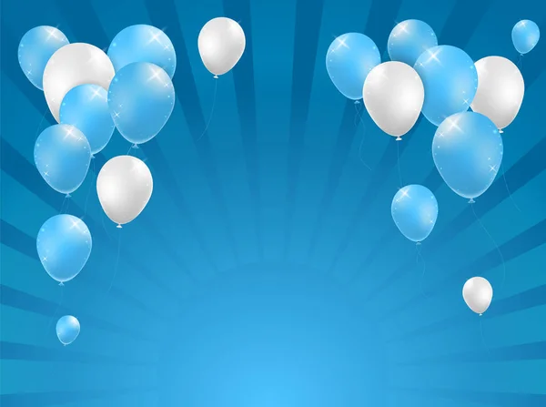 Realistisches Hochwertiges Plakatdesign Mit Blauen Und Weißen Luftballons Auf Farbigem — Stockvektor