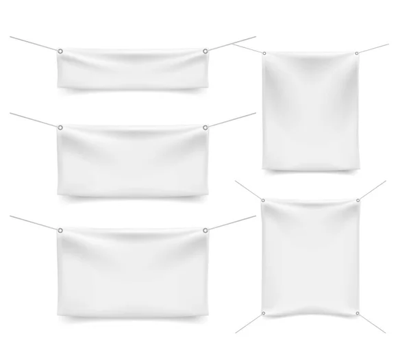 Banners Textiles Blancos Con Pliegues Sobre Fondo Blanco Elementos Vectoriales — Archivo Imágenes Vectoriales