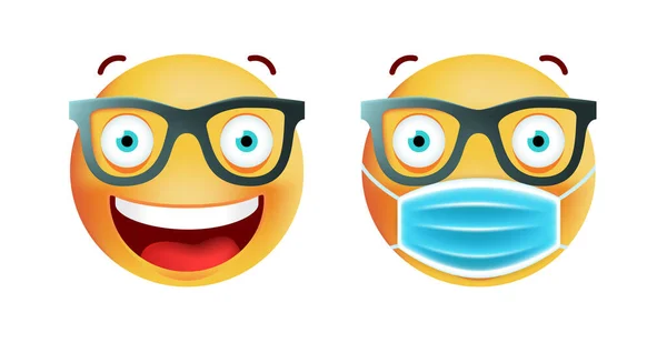 Emoticono Lindo Con Máscara Facial Gafas Sobre Fondo Blanco Ilustración — Archivo Imágenes Vectoriales