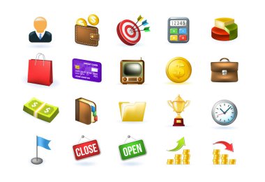 Beyaz Arkaplanda Gerçekçi Şirin İş Simgeleri. İzole Vektör İllüstrasyonu 