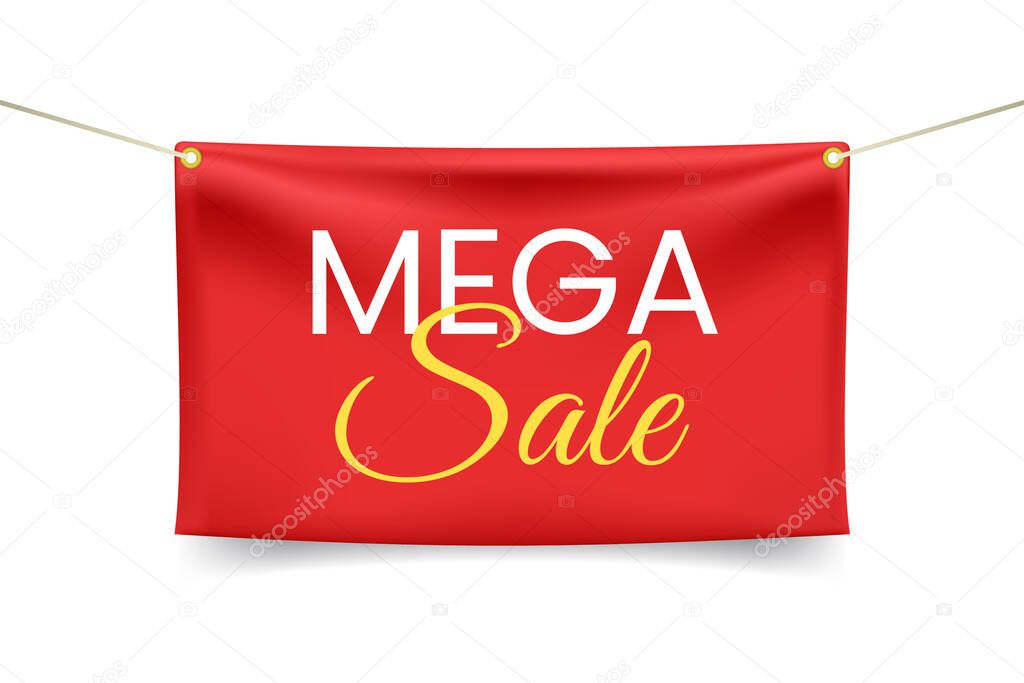 High Quality Sale Textile Banners with Folds with Ropes on White Background . Isolated Vector Elements 