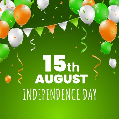 Gerçekçi Yüksek Kalite 15 Ağustos Hindistan Günü Balonlu Poster Tasarımı Renkli Arka plan. İzole Vektör Elementleri