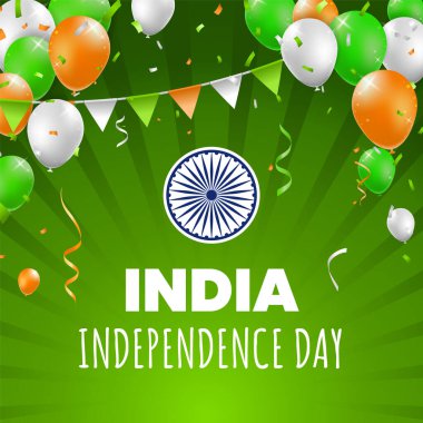 Gerçekçi Yüksek Kalite 15 Ağustos Hindistan Günü Balonlu Poster Tasarımı Renkli Arka plan. İzole Vektör Elementleri