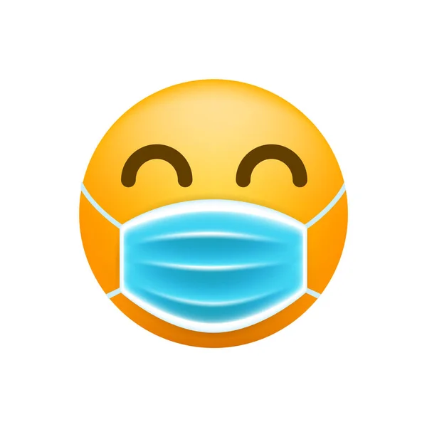 Emoticono Feliz Lindo Con Máscara Facial Sobre Fondo Blanco Ilustración — Vector de stock