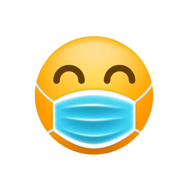 Emoticon Feliz Bonito Com Máscara Facial Fundo Branco Ilustração Vectorial — Vetor de Stock