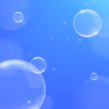 Bubbles ile Gerçekçi Mavi Arkaplan. İzole Vektör Elementleri