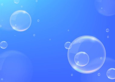 Bubbles ile Gerçekçi Mavi Arkaplan. İzole Vektör Elementleri