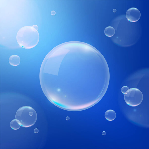 Realistic Water Background with Bubbles . Isolated Vector Elements