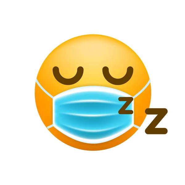 Cute Sleeping Emoticon Face Mask White Background Isolated Vector Illustration — Stock Vector