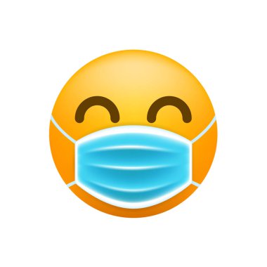 Beyaz Arkaplanda Maskeli Gerçekçi Sevimli Duygu Simgesi. İzole Vektör İllüstrasyonu 