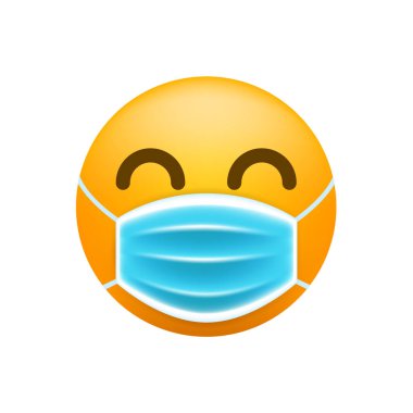 Beyaz Arkaplanda Maskeli Gerçekçi Sevimli Duygu Simgesi. İzole Vektör İllüstrasyonu 