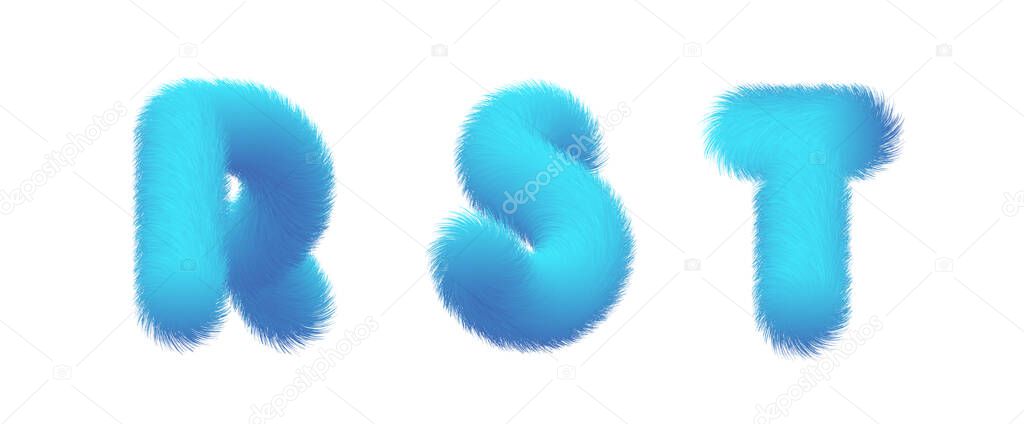 Set of High Quality 3D Shaggy Letter R S T on White Background . Isolated Vector Element