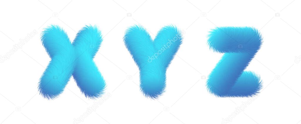 Set of High Quality 3D Shaggy Letter X Y Z on White Background . Isolated Vector Element
