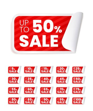 Beyaz Arkaplanda Gerçekçi Yüksek Kalite Kırmızı Etiketler. İzole Vektör Elementleri