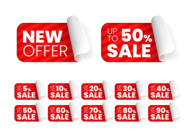 Beyaz Arkaplanda 3D Gerçekçi Yüksek Kalite Kırmızı Etiketler. İzole Vektör Elementleri