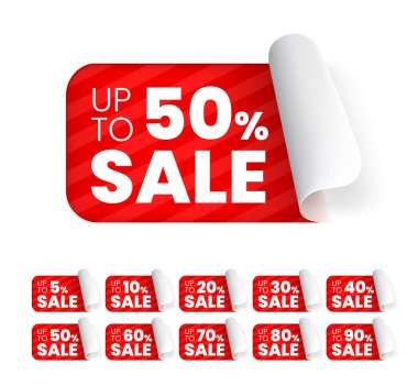 Beyaz Arkaplanda 3D Gerçekçi Yüksek Kalite Kırmızı Etiketler. İzole Vektör Elementleri