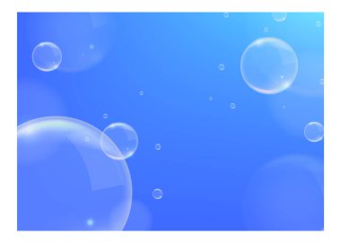 Baloncuklu 3D Gerçekçi Mavi Arkaplan. İzole Vektör Elementleri