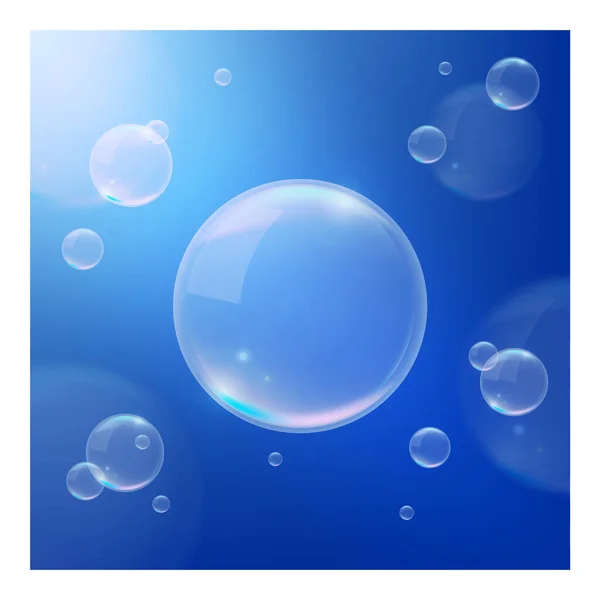 Realistische Blauwe Achtergrond Met Bubbels Geïsoleerde Vectorelementen — Stockvector