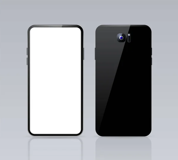 Realistische Smartphone Zwarte Kleur Bovenaanzicht Geïsoleerde Vectorelementen — Stockvector