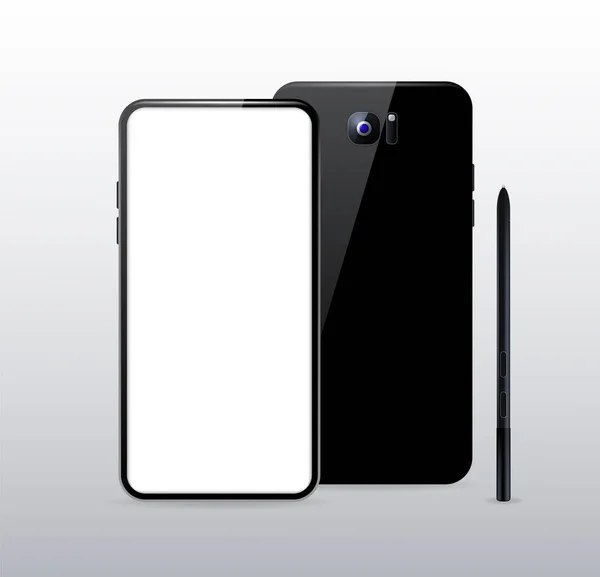 Realistisches Smartphone Schwarze Farbe Draufsicht Isolierte Vektorelemente — Stockvektor
