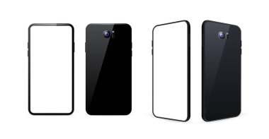 Gerçekçi Siyah Detaylı Akıllı Telefon Mockup Geçmişi. İzole Vektör Elementleri