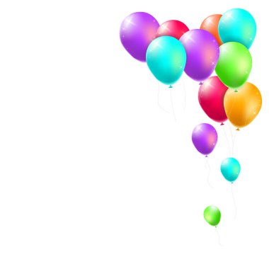 Balonlu doğum günü kartı, Confetti ve Curling Streamer veya Party Serpentine. İzole Vektör İllüstrasyonu