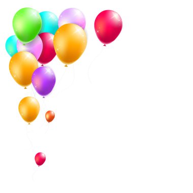 Balonlu doğum günü kartı, Confetti ve Curling Streamer veya Party Serpentine. İzole Vektör İllüstrasyonu
