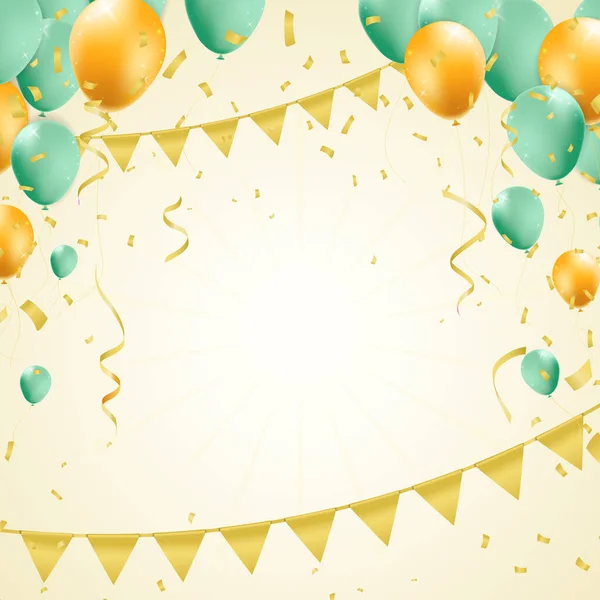 Carte Anniversaire Avec Ballons Confettis Curling Streamer Party Serpentine Illustration — Image vectorielle