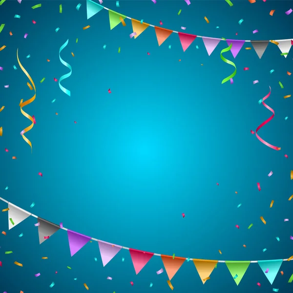 Carte Anniversaire Avec Ballons Confettis Curling Streamer Party Serpentine Illustration — Image vectorielle