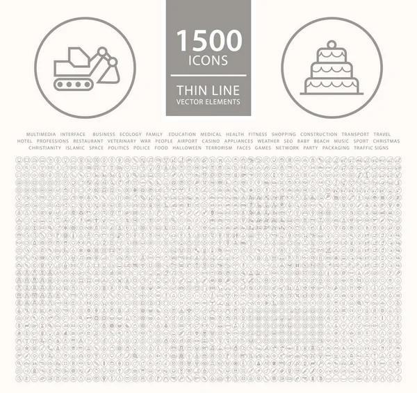 Set 1500 High Quality Thin Line Icons Unsur Vektor Terisolasi - Stok Vektor