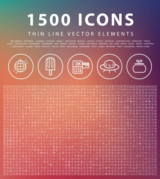 Conjunto 1500 Iconos Línea Delgada Alta Calidad Elementos Vectoriales Aislados — Vector de stock