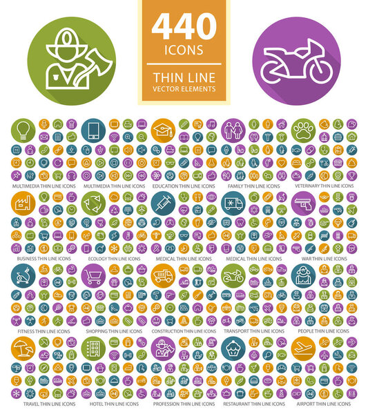 Set of 440 High Quality Thin Line Icons. Изолированные векторные элементы