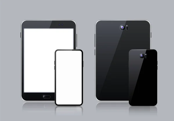 Appareils Électroniques Réalistes Sur Fond Blanc Tablette Smartphone Avec Écran — Image vectorielle