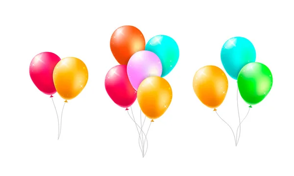 Uppsättning Grupper Och Klasar Färgglada Helium Ballonger Vit Bakgrund Isolerade — Stock vektor