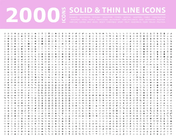 Conjunto 2000 Ícones Linha Fina Alta Qualidade Elementos Vetoriais Isolados —  Vetores de Stock