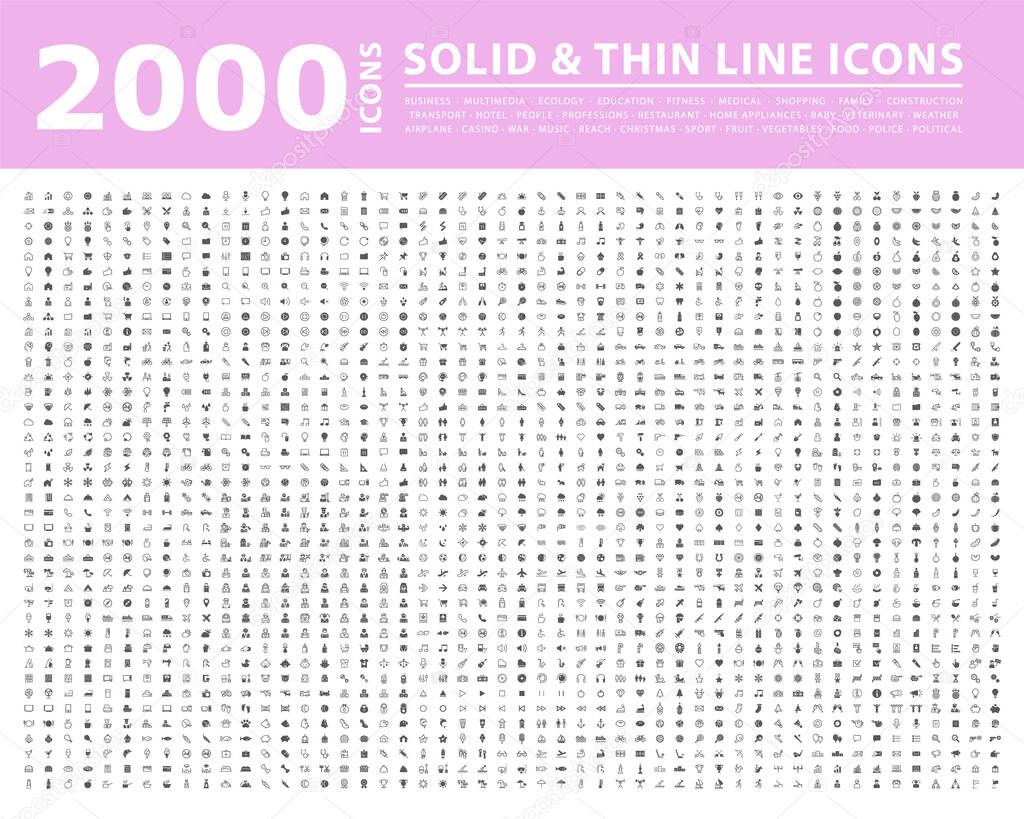 Set of 2000 High Quality Thin Line Icons . Isolated Vector Elements