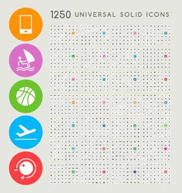 125 adet yüksek kalite katı simge seti. İzole Vektör Elementleri