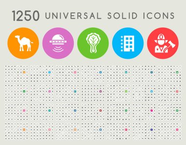 1250 Yüksek Kaliteli Katı Simgeler. İzole Vektör Elementleri