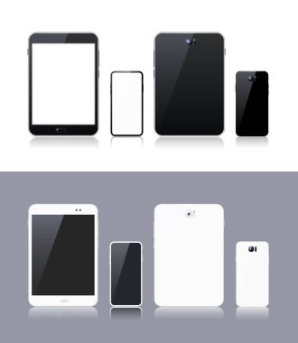 Siyah ve Beyaz Teknolojik Gadget seti. İzole Vektör Elementleri