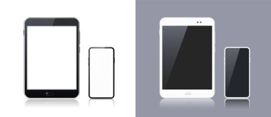 Siyah ve Beyaz Teknolojik Gadget seti. İzole Vektör Elementleri