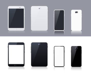 Karanlık ve Beyaz Arkaplanda Teknolojik Aletler. İzole Vektör Elementleri